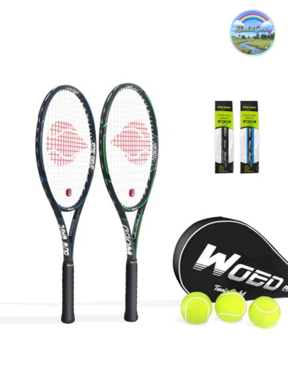 Adult Tennis Racket 27in 2 Pack with Overgrips, Bag, Vibration Dampeners